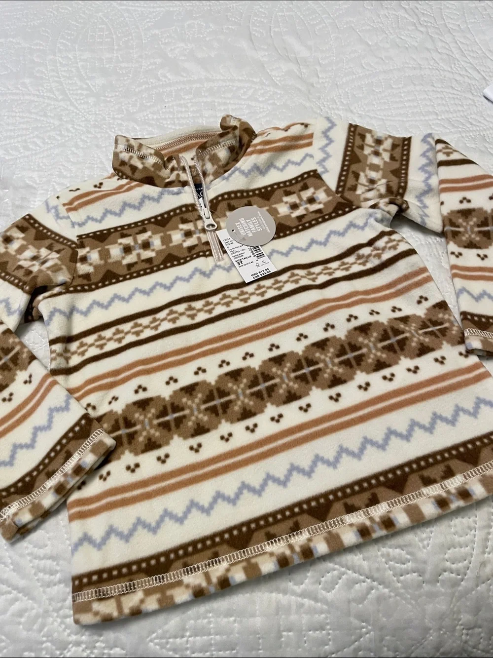 NWT The Children’s Place 3T SIERRA TAN Half Zip Pullover Micro-fleece Fair Isle